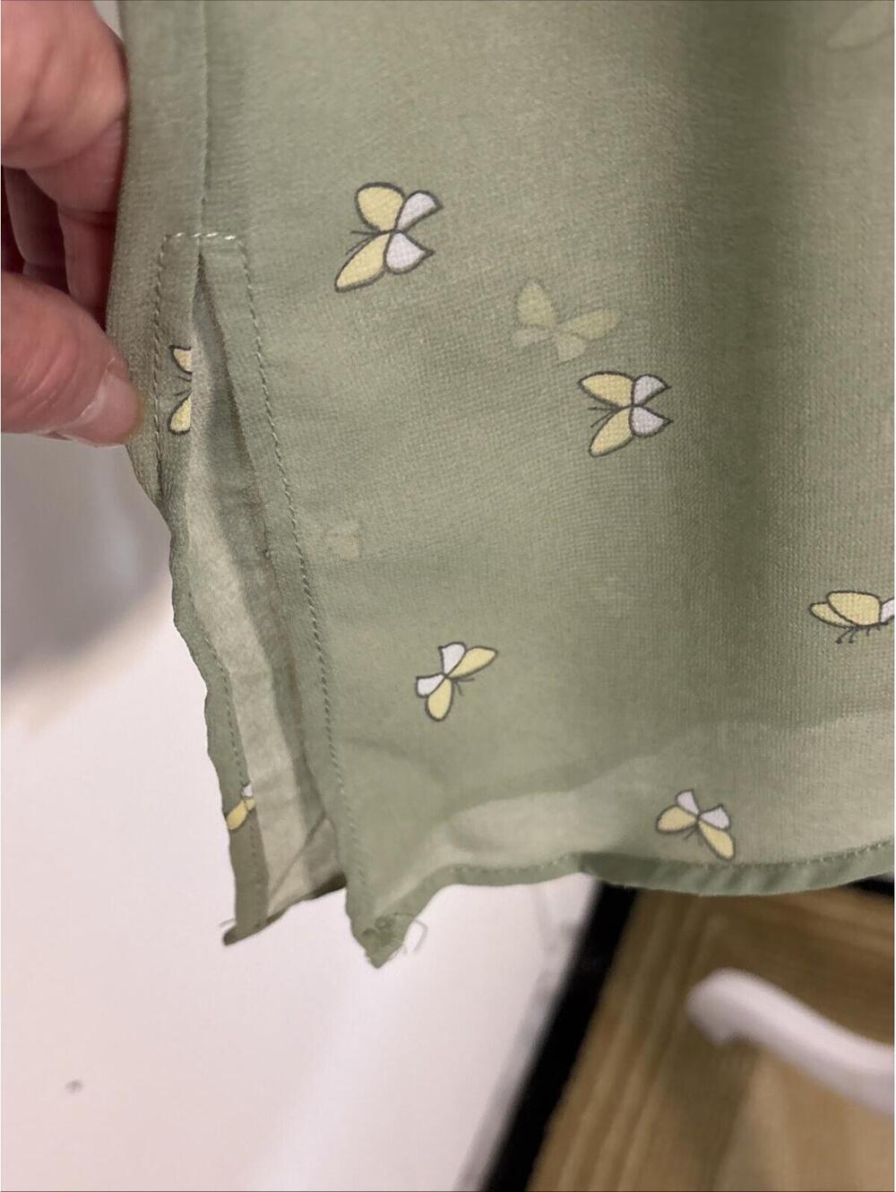 Pink Rose printed sage green asymmetric Butterflies Y2K Feminine Whimsical Small - Picture 2 of 9